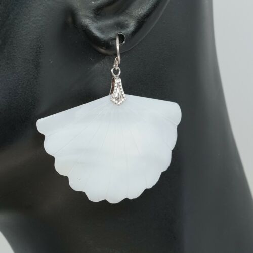 Vtg STERLING 925 SILVER Handmade Shell MOTHER OF PEARL EARRINGS Dangles