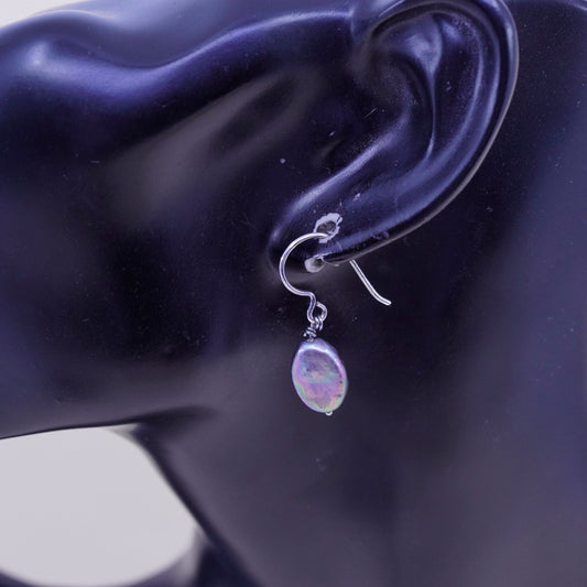 Vintage Sterling 925 silver handmade earrings with black pearl drop
