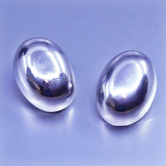 Vintage modern Sterling 925 silver handmade earrings, oval clip on