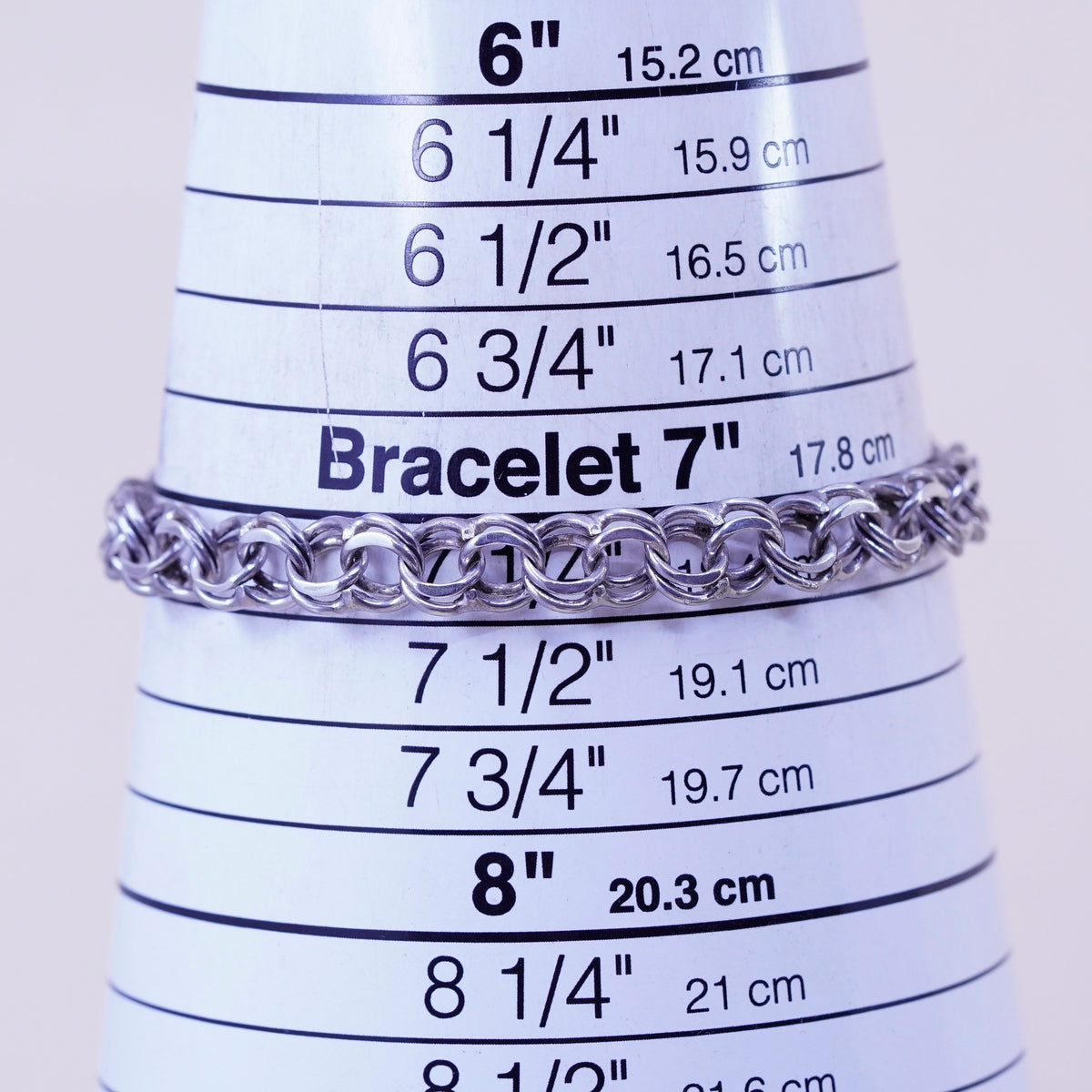 7.25”, 8mm, Vintage sterling silver double curb chain, 925 bracelet cross charm