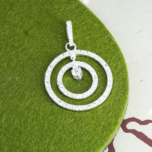Vintage sterling silver pendant, 925 double circle with cz