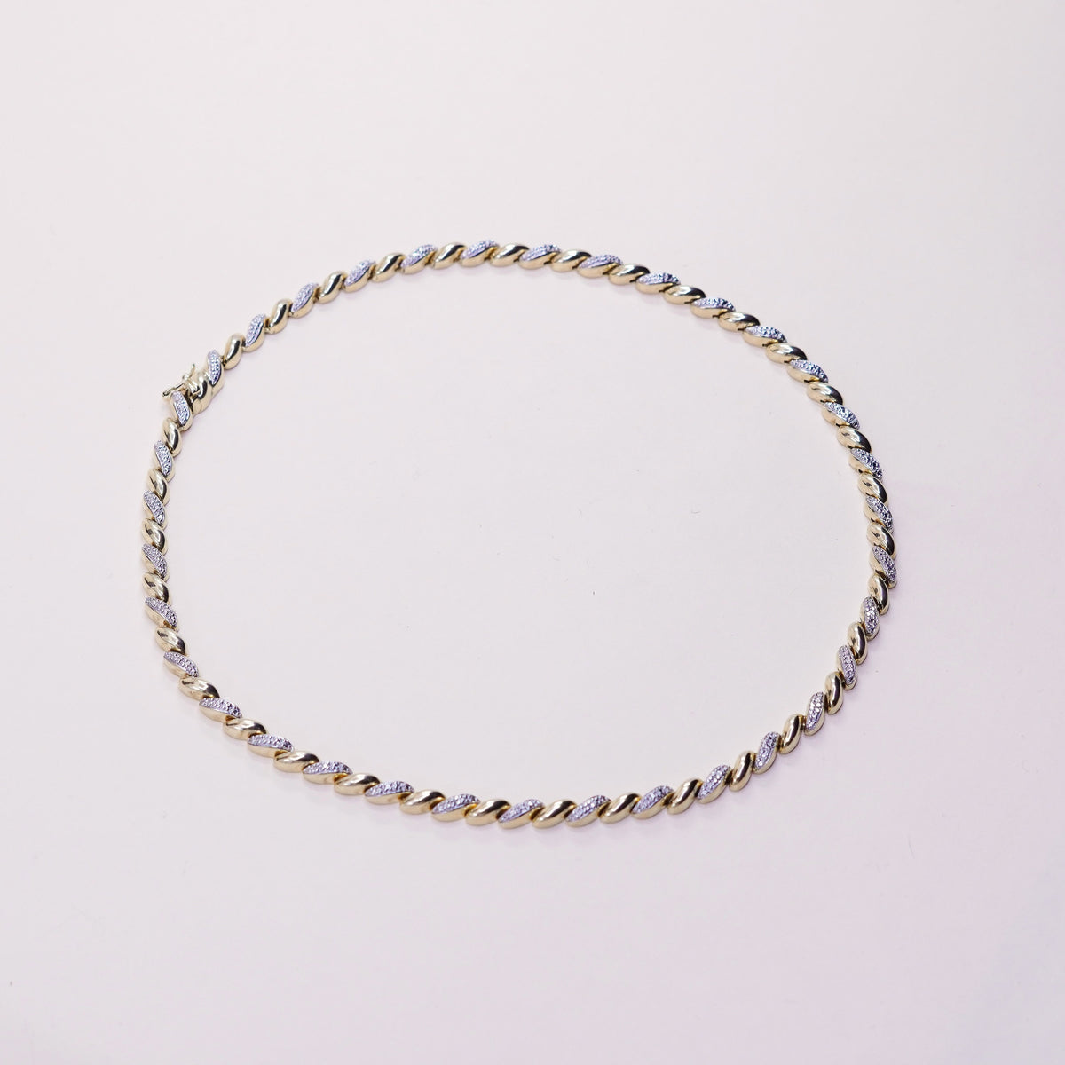 18”, vtg gold over sterling silver necklace, 925 San Marco link chain diamond