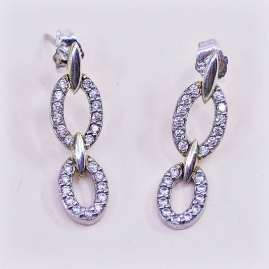 Vintage sterling 925 silver handmade oval earrings with round CZ