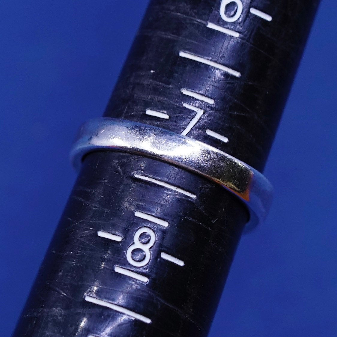 sz 7.25, vtg CSJ Sterling silver handmade ring, 925 w/ sapphire N crystal