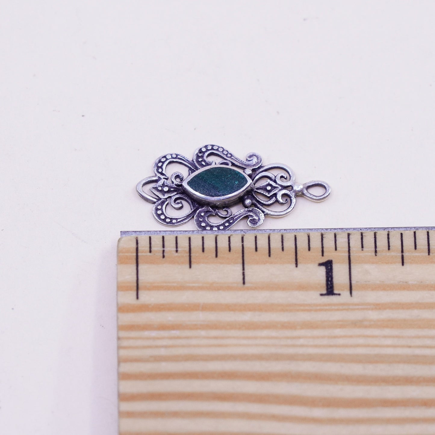 Vintage Sterling silver handmade pendant, 925 filigree malachite charm