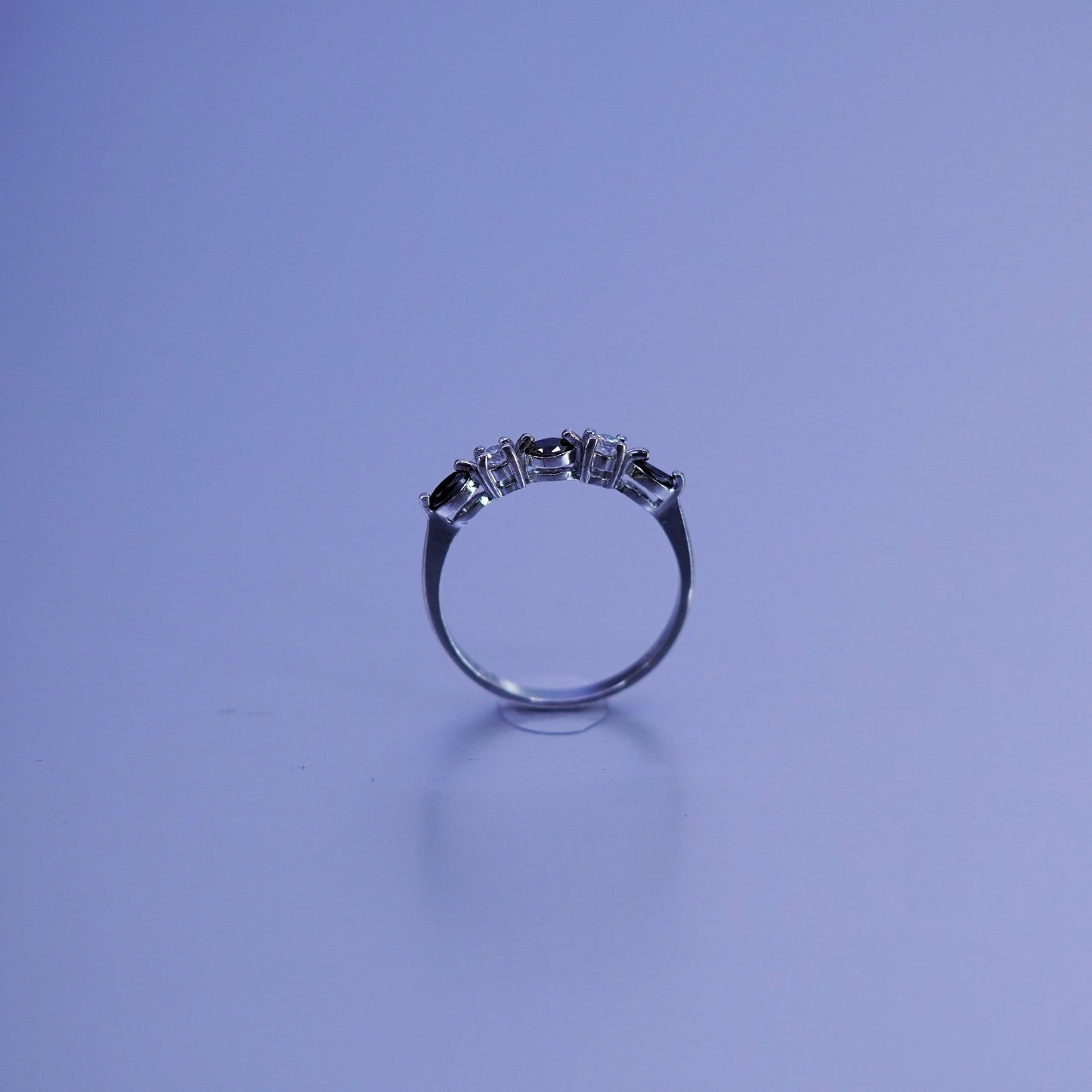 Size 8.25, vintage Sterling 925 silver handmade stackable ring with sapphire cz