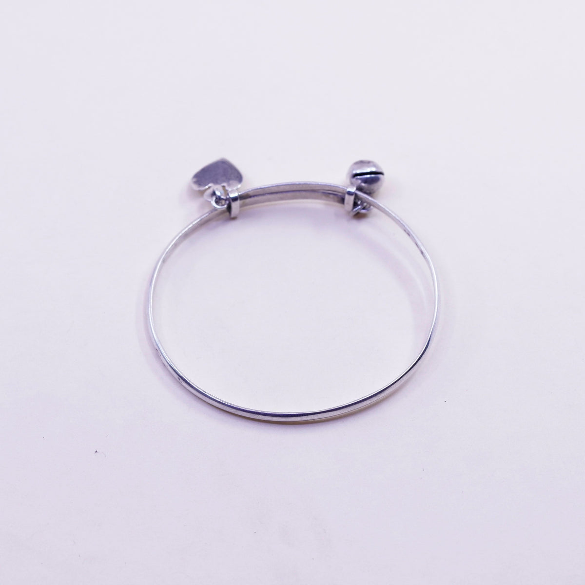 Size adjustable Sterling silver baby bracelet 925 bangle chime bell heart charm