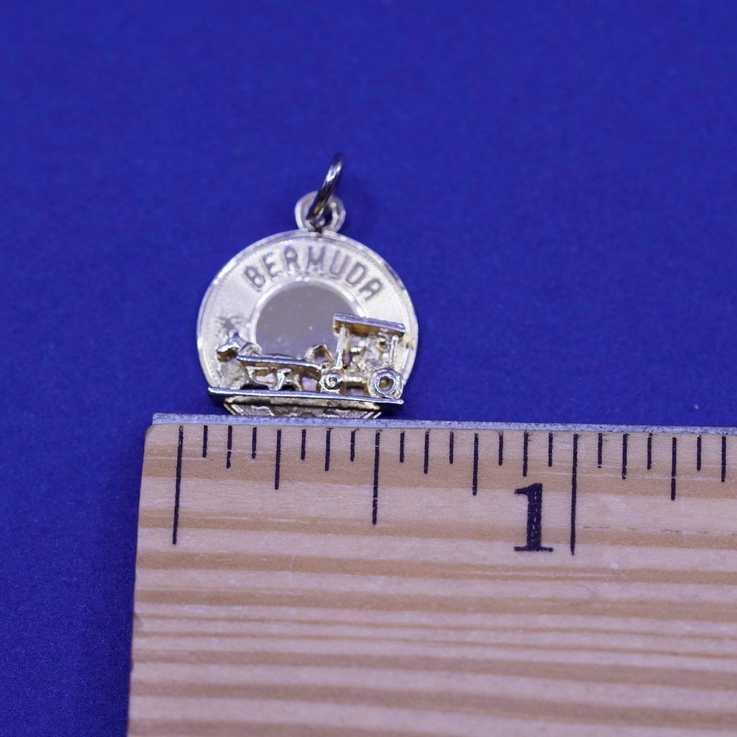 Vintage 12K gold filled world traveler pendant. 925 bermuda charm horse wagon