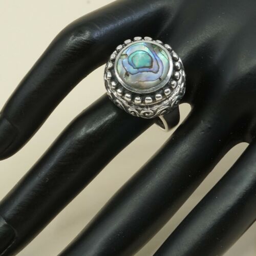 Size 8, Vtg Handmade Ring in Sterling Silver N Abalone - Stamped 925 CFJ Thai