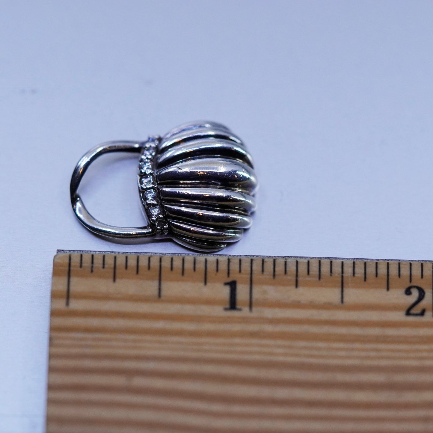 Vintage sterling 925 silver handmade shell handbag pendant charm with cz