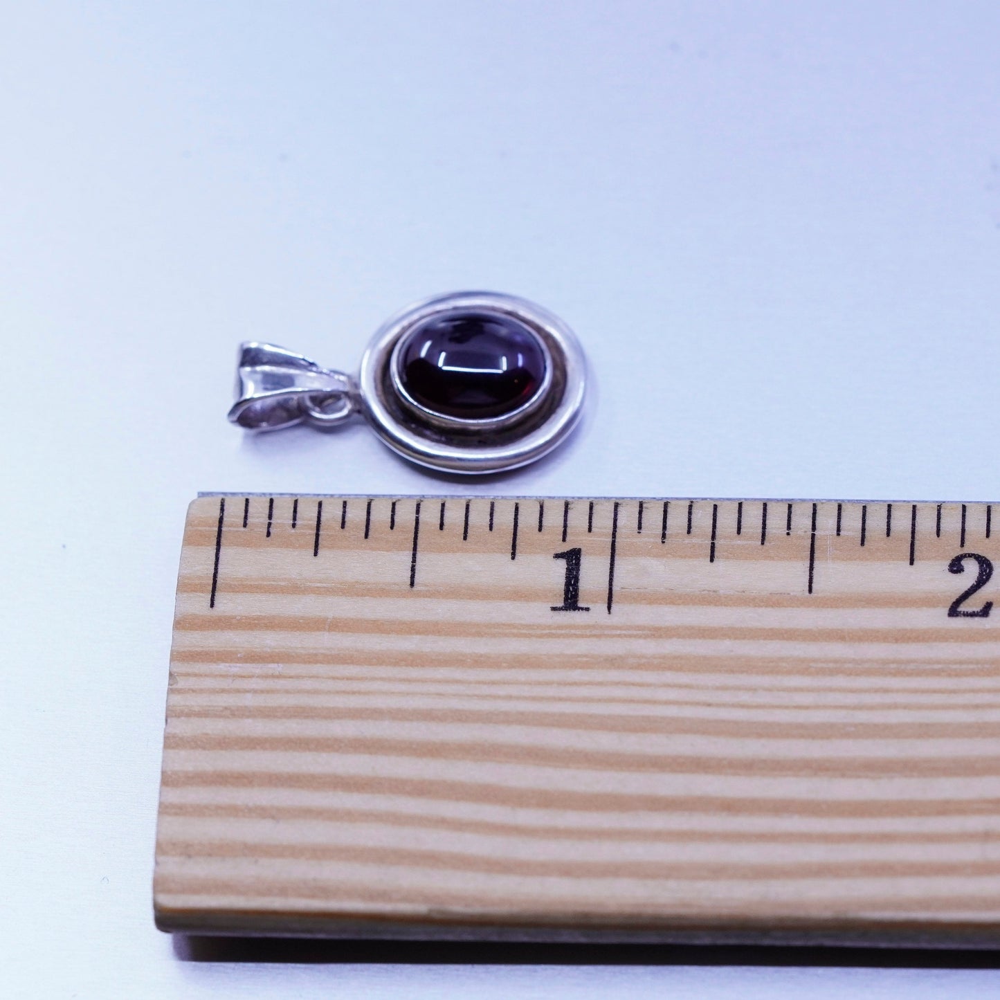antique Mexico sterling 925 silver handmade pendant with oval garnet