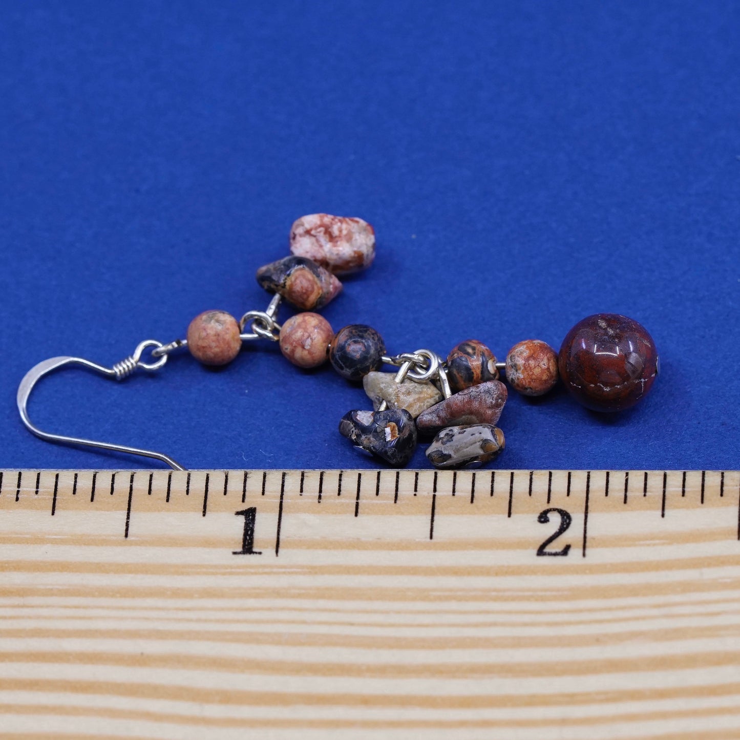 Vintage sterling silver handmade earrings, 925 hooks with jasper