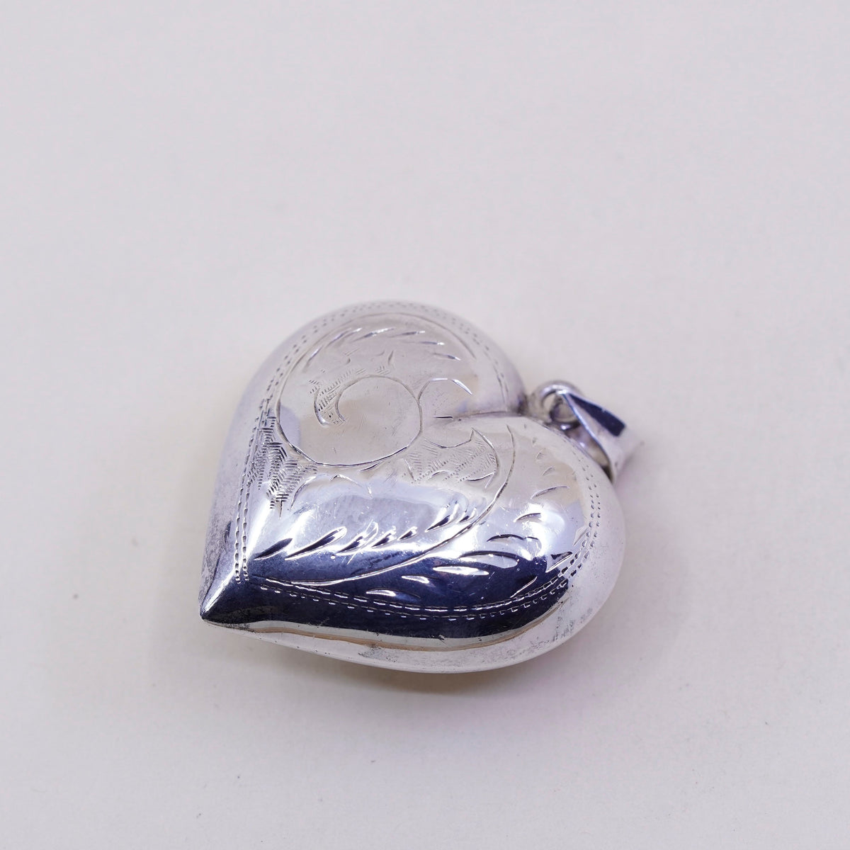 Vintage sterling silver handmade pendant, puffy textured 925 heart