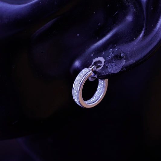 0.5”, vintage Sterling silver hoops, 925 earrings with glittering center