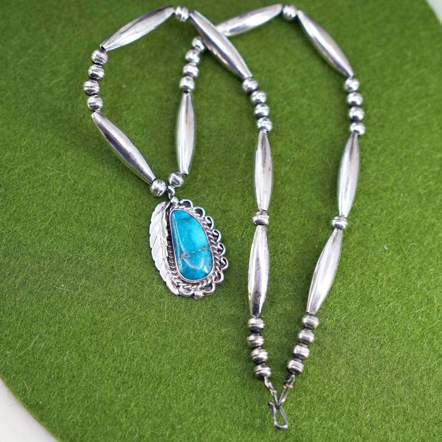 16”, Native American Navajo Sterling 925 silver necklace, 925 bone bead chain