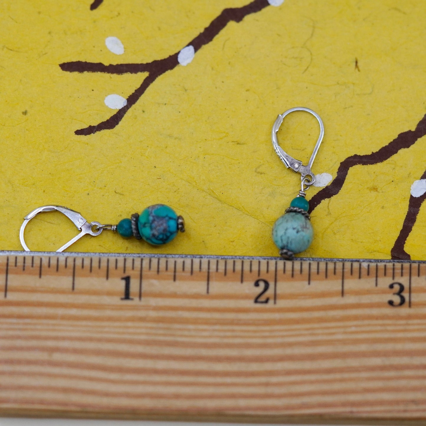 Vintage Sterling 925 silver handmade earrings with turquoise bead