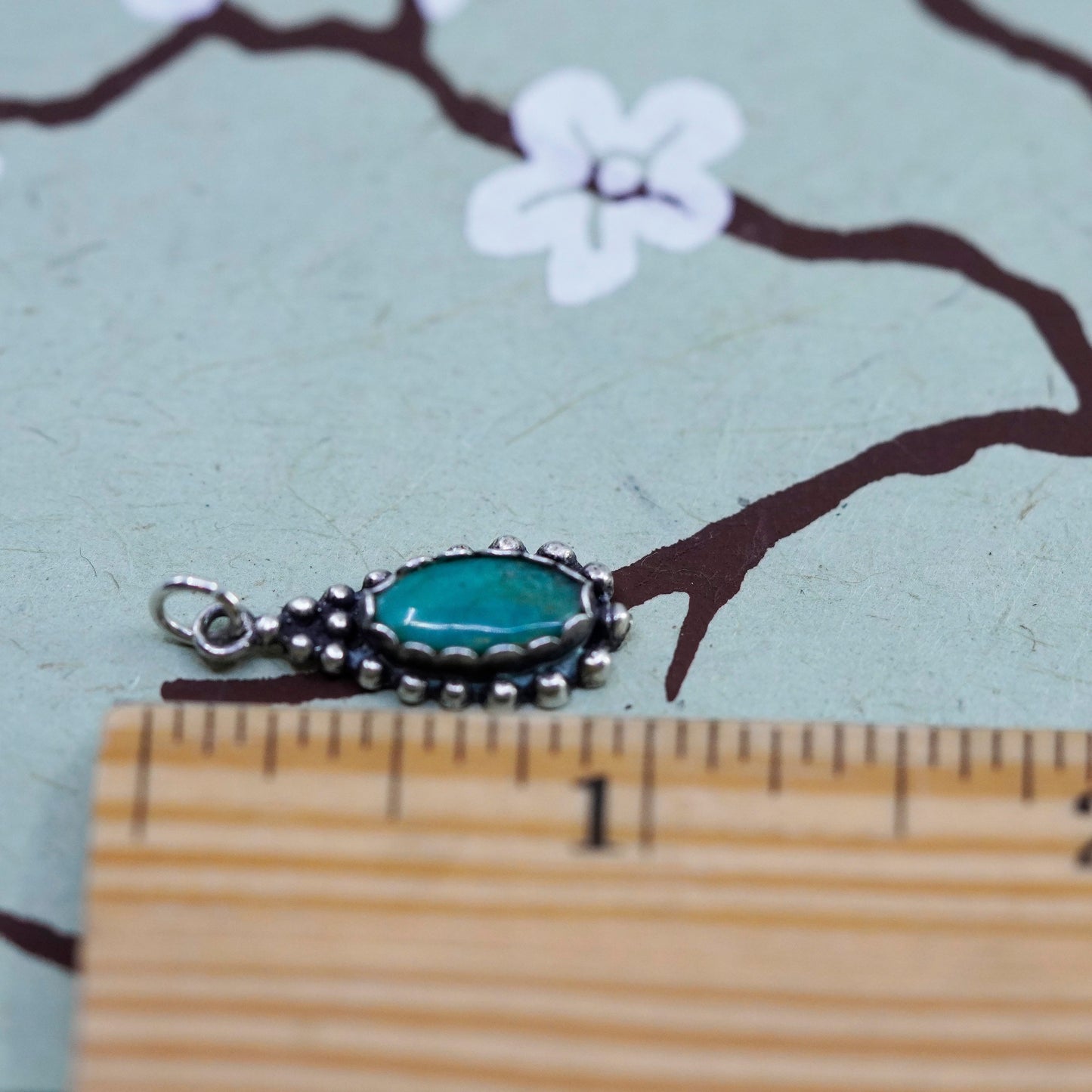 Southwestern sterling 925 silver handmade turquoise charm pendant with beads