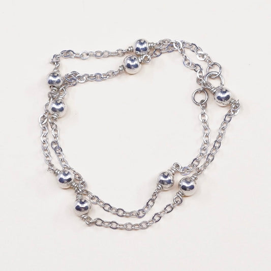 13", Sterling silver necklace, Italy 925 flatten circle chain w/ beads pendants