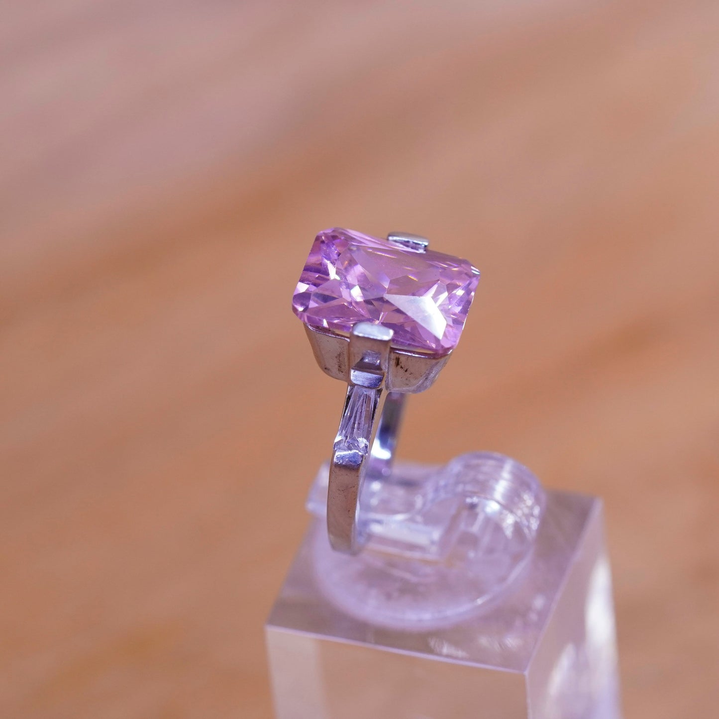 Size 4.75, vintage Sterling silver handmade ring, 925 band with pink Cz stone
