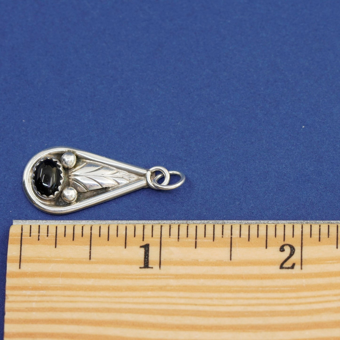 Vintage Sterling 925 silver handmade pendant with long obsidian