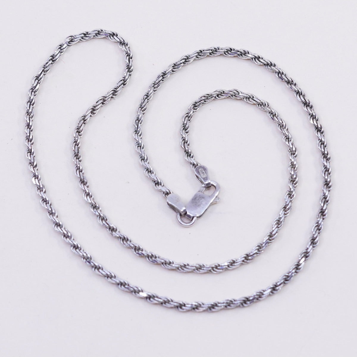 18” 2mm, vintage sterling silver necklace, 925 rope chain