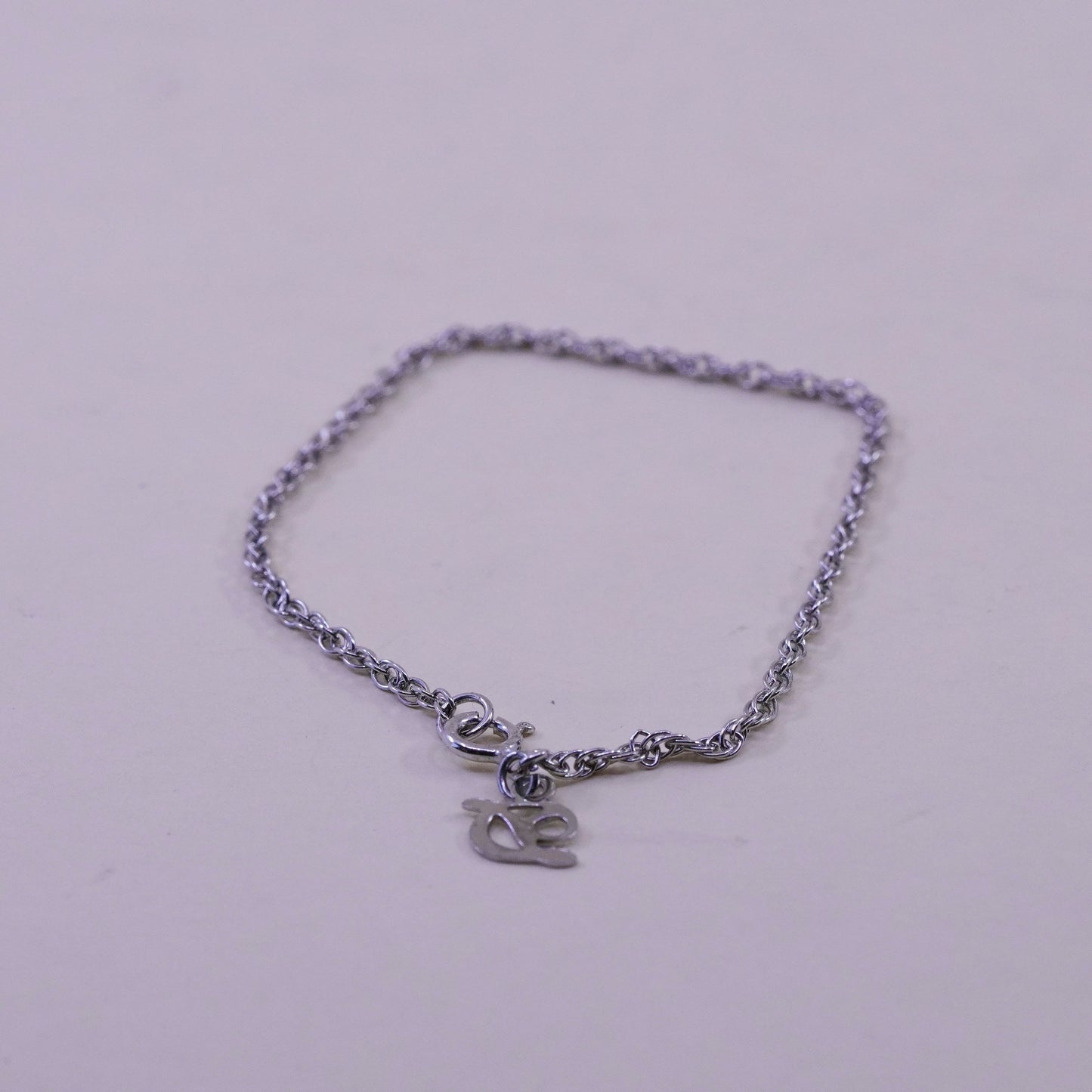 6.75”, sterling silver bracelet, 925 Singapore chain anklet w/ initial D charm
