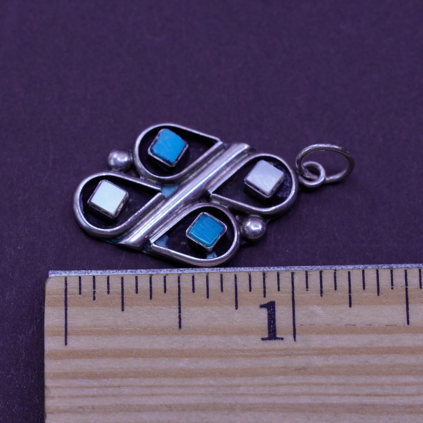 Vintage Native American sterling silver handmade pendant, Zuni 925 turquoise