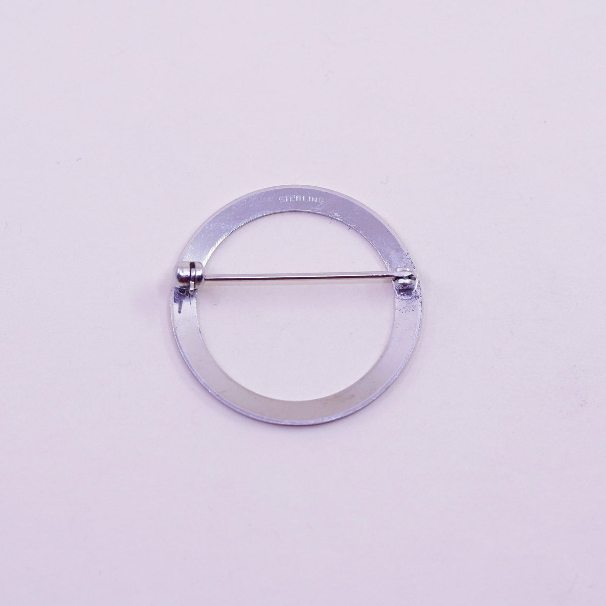 Vintage sterling silver handmade brooch, Simple 925 circle, Christmas pin