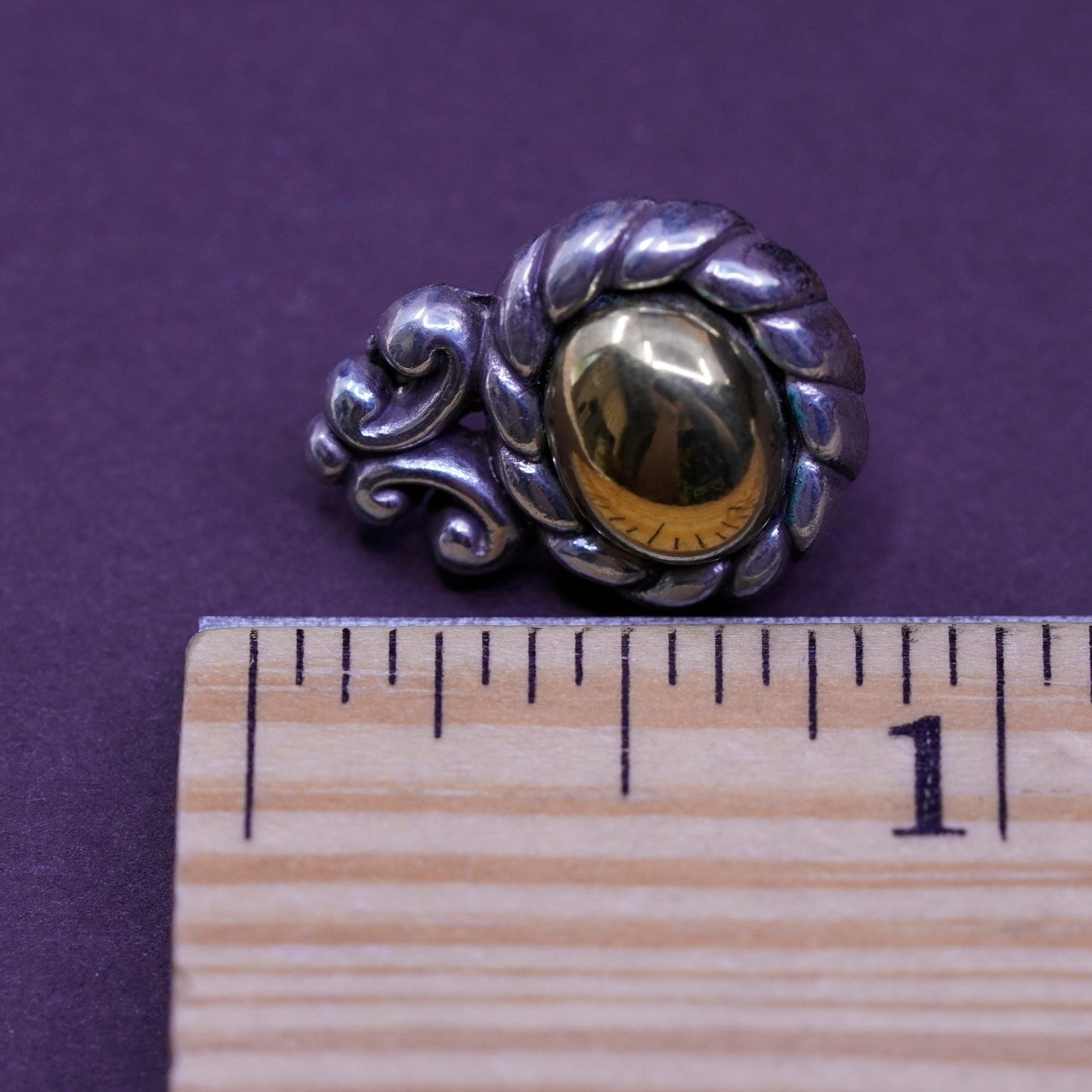 Vintage Brighton B two tone earrings, silver tone cable with brass