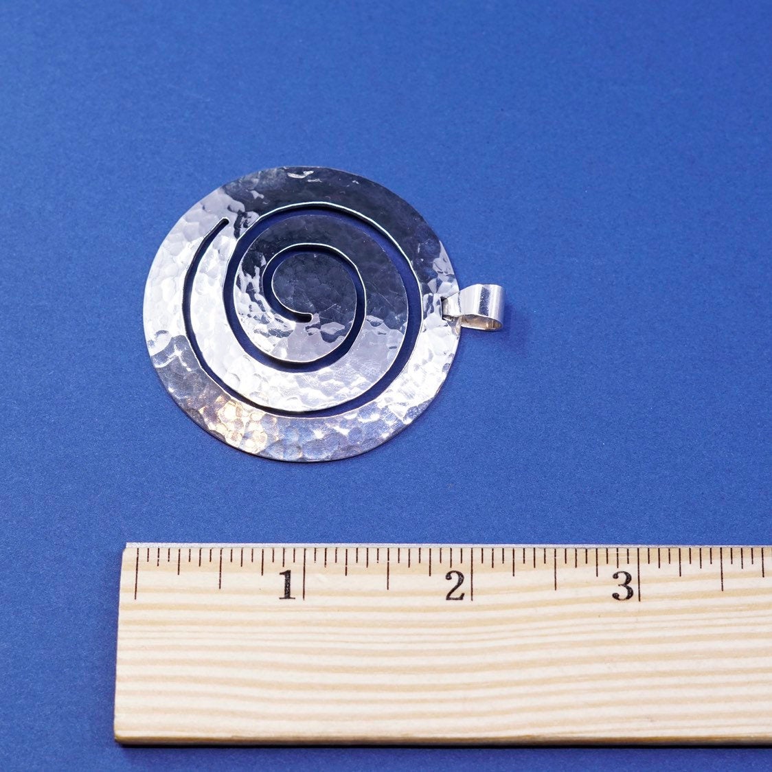 vtg CNA Sterling Silver Handmade Whirly Huge Pendant, 925 Hammered Swirl