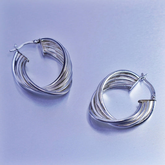 1.25”, vintage Sterling silver handmade earrings, 925 twisted hoops
