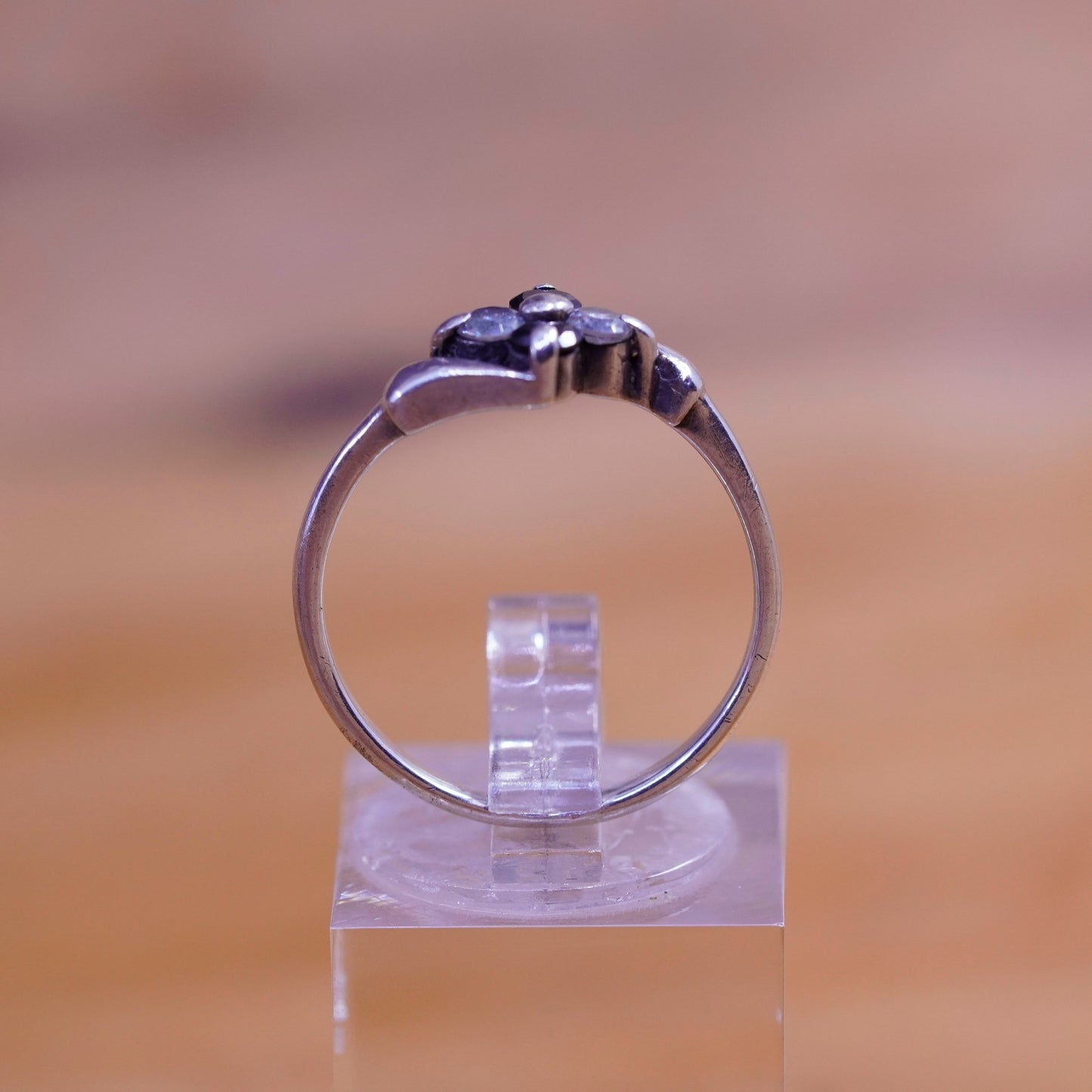 Size 8, vintage Sterling silver handmade ring, 925 band with black clear cz