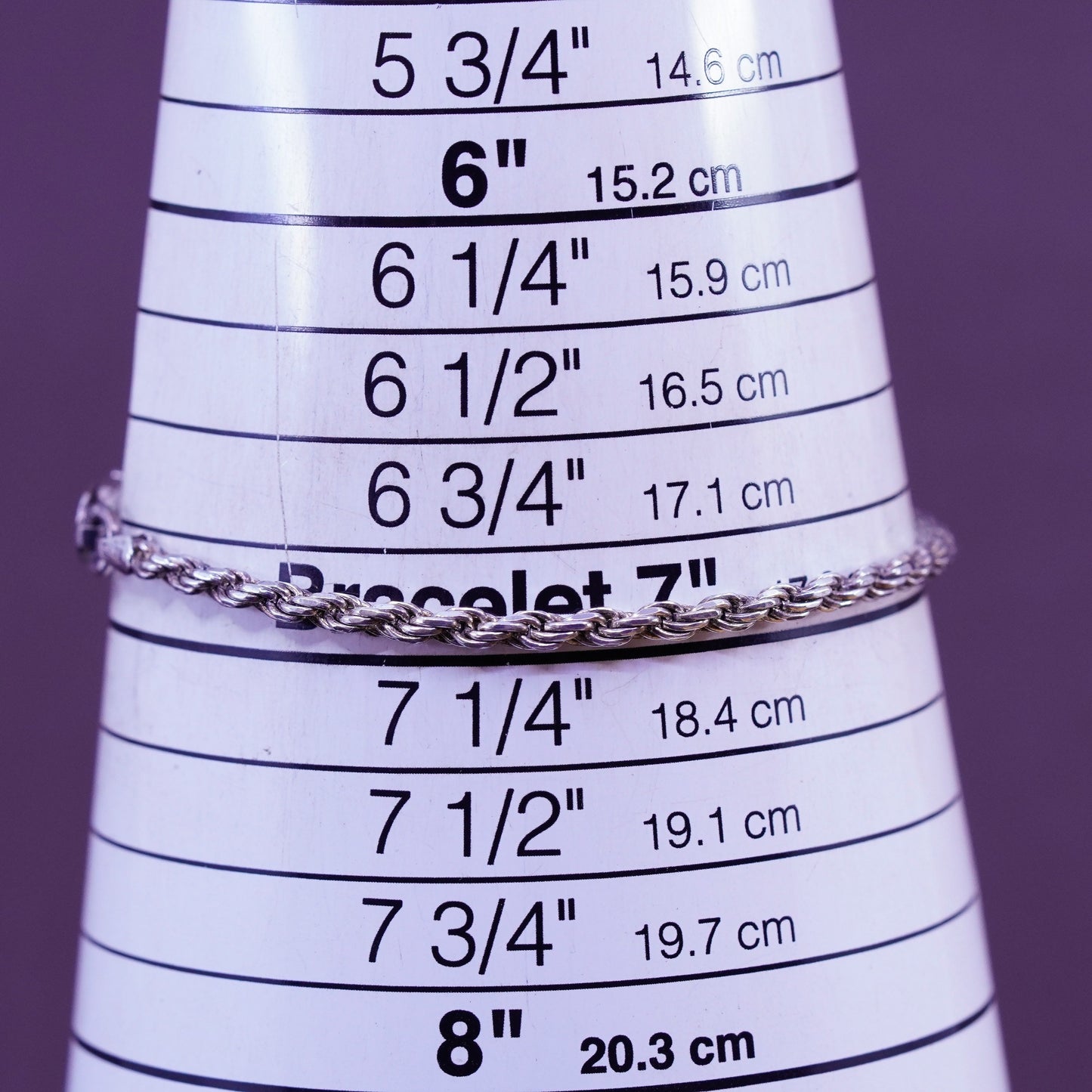 7”, 3mm, vintage Sterling silver Singapore rope bracelet, Italy 925 chain