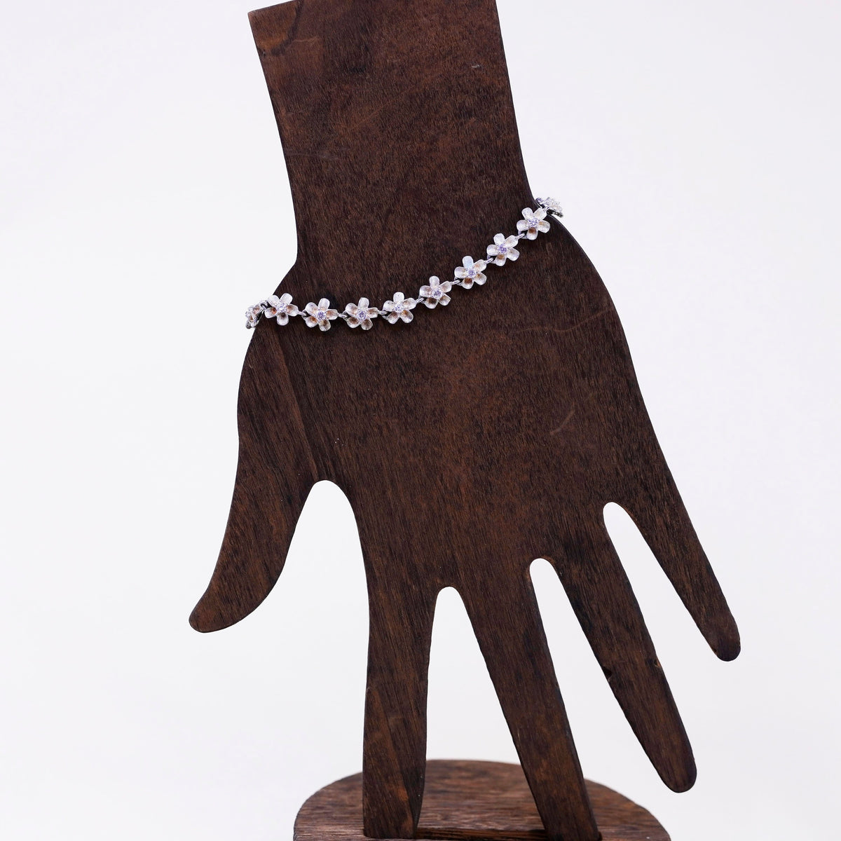 7.5”, sterling silver bracelet, 925 plumeria flowers with cz, handmade jewelry