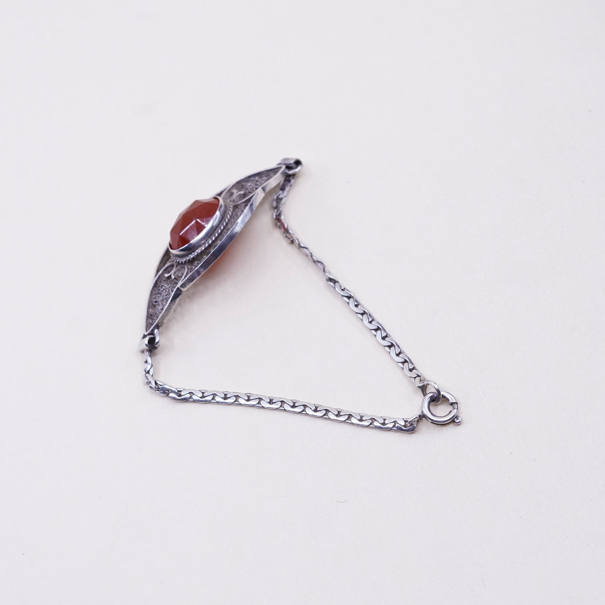 7”, Vintage Sterling silver handmade bracelet, 925 filigree with carnelian
