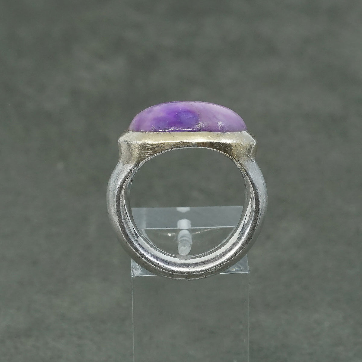 sz 7, vtg handmade Sterling silver ring, 925 statement ring w/ oval Charoite