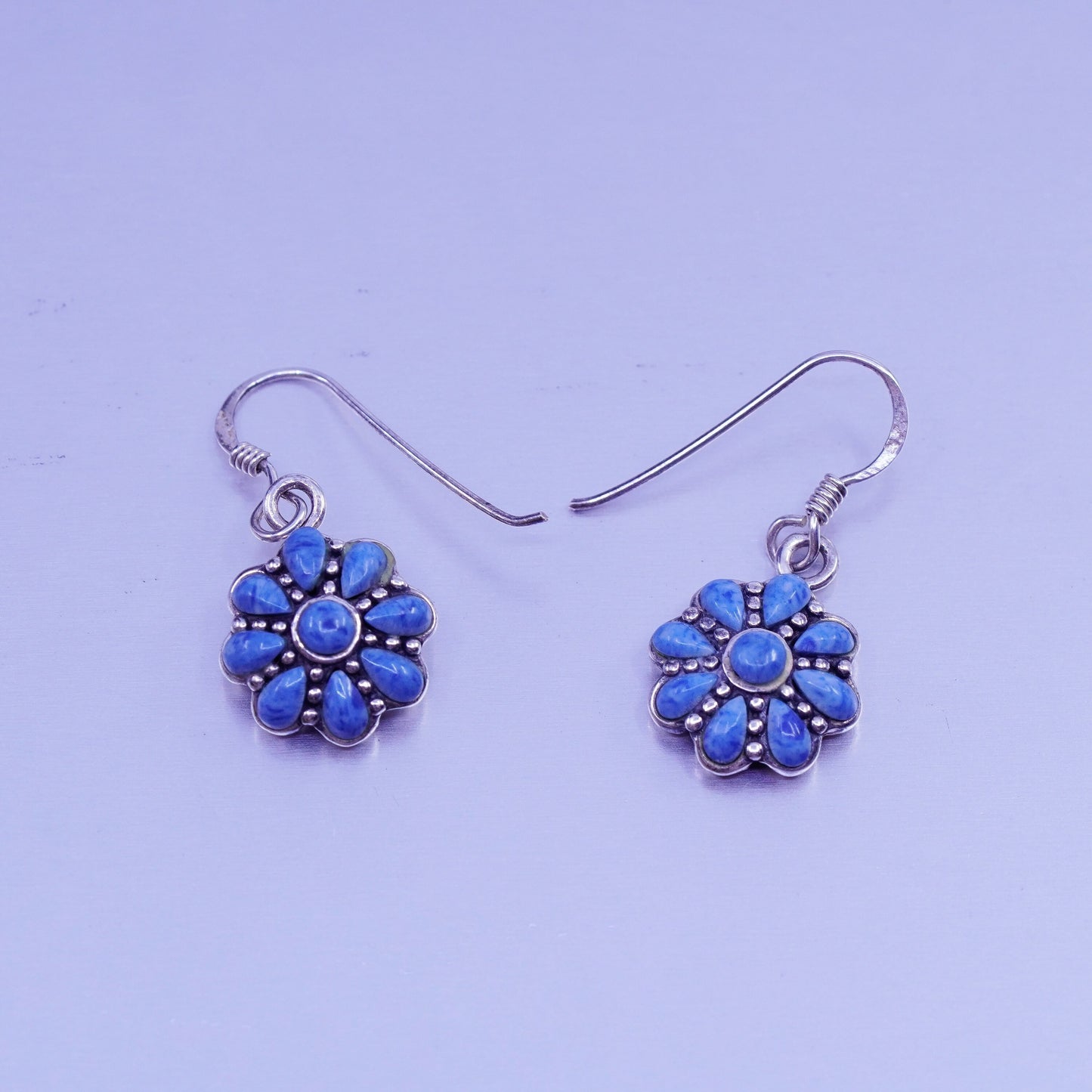 Vintage Sterling 925 silver handmade earrings with flower turquoise