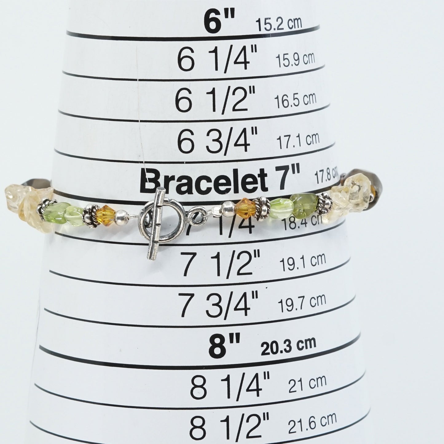 7.25" vtg sterling silver handmade bracelet amethyst, Citrine N peridot beads