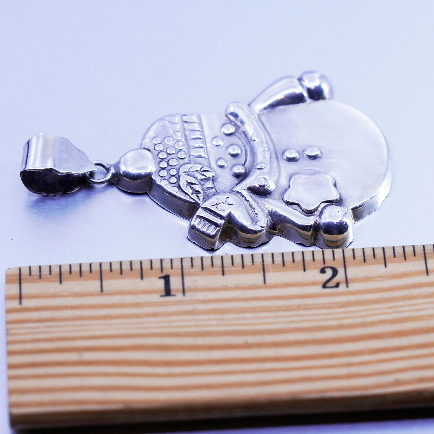 Antique Sterling silver handmade charm, 925 snowman pendant