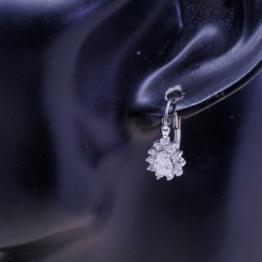 Vintage Sterling 925 silver handmade earrings, teardrop Cz dangles