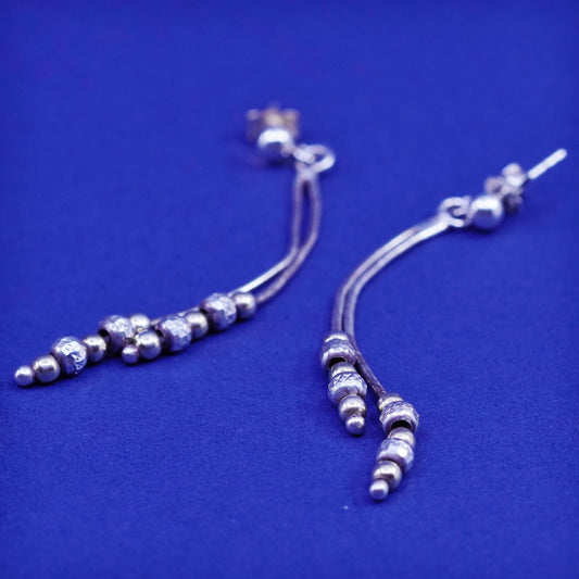 Vintage Sterling 925 silver handmade fringe earrings, snake chain with beads