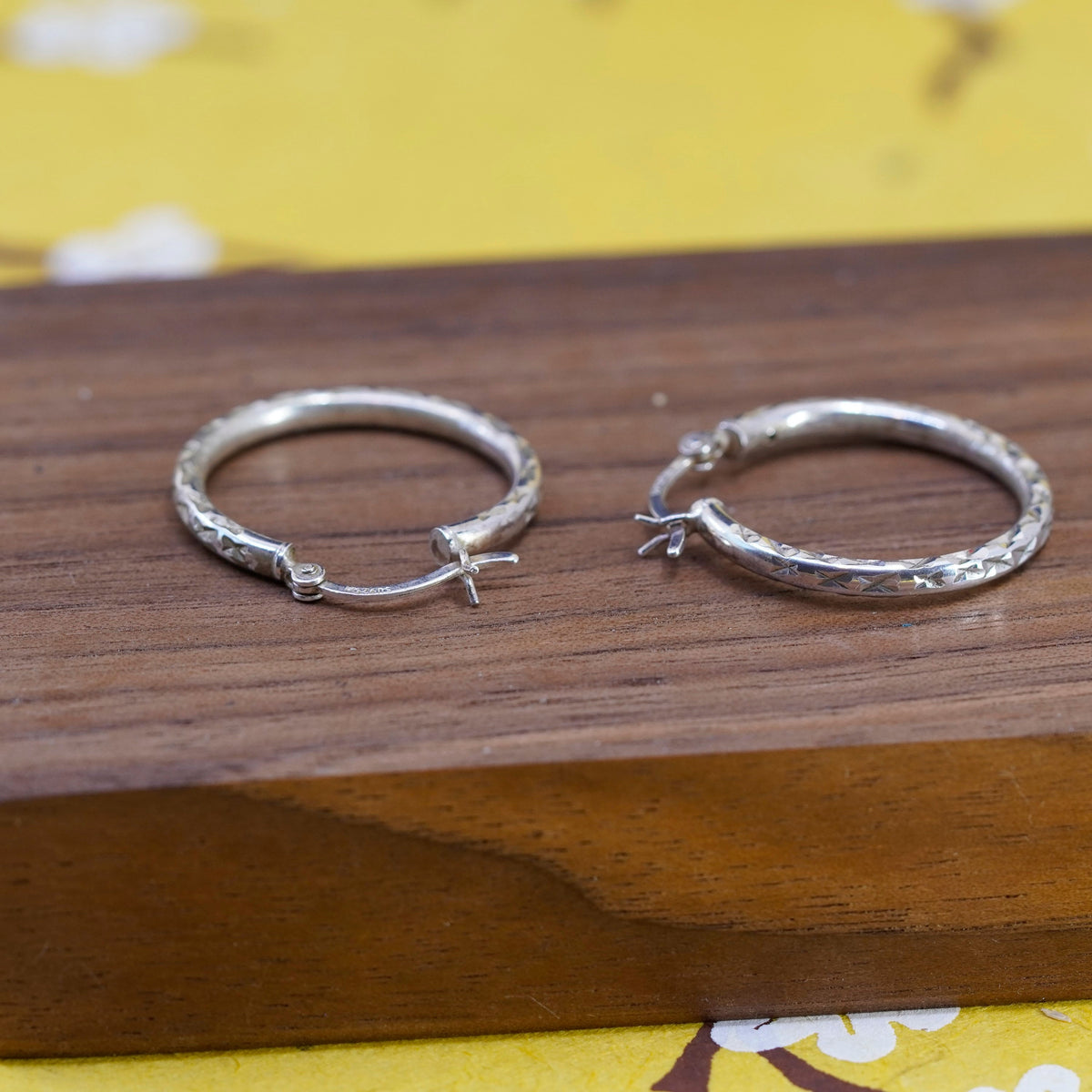 1”, Vintage Sterling silver handmade earrings, textured 925 hoops