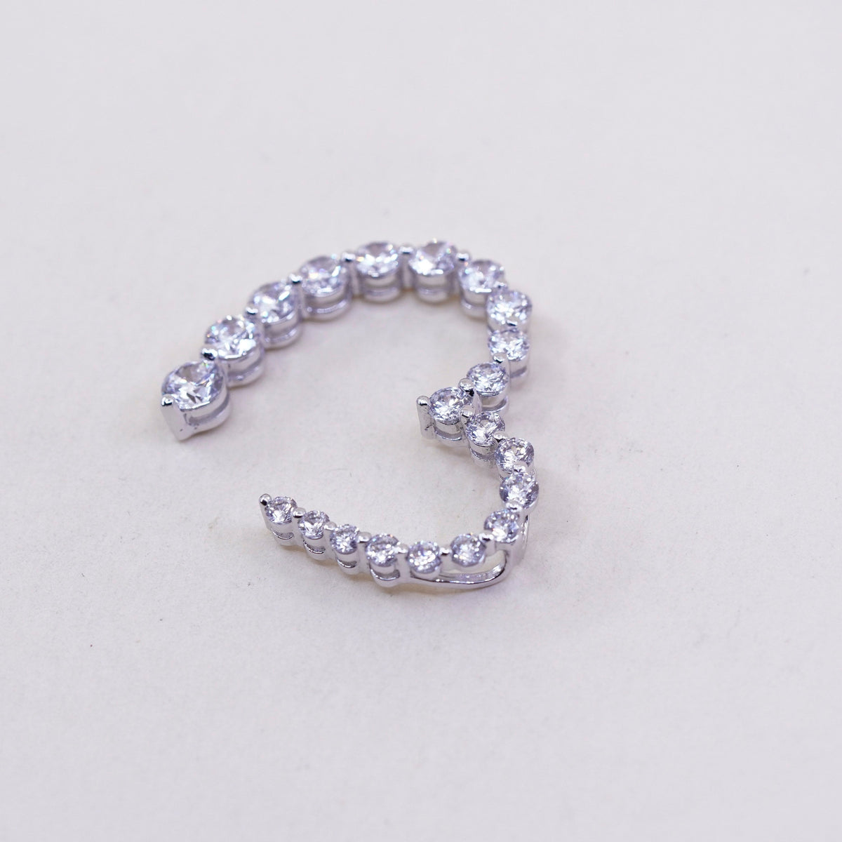Vintage sterling 925 silver heart pendant round with cut clear Cz
