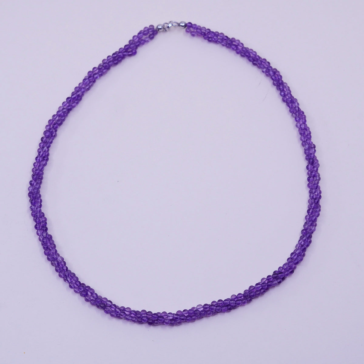 20”, Vintage sterling silver handmade necklace with twisted amethyst beads