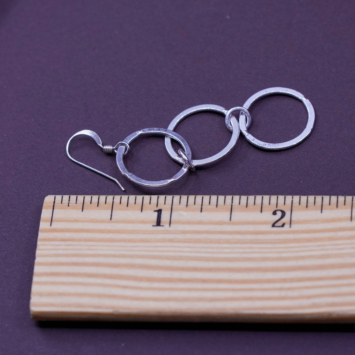 2” long, Vintage Sterling silver handmade earrings, 925 entwined circles dangle