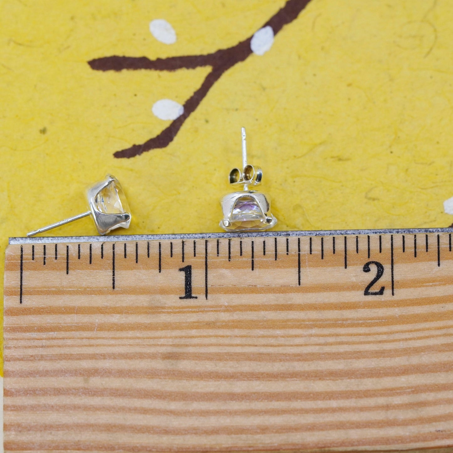 Vintage Sterling 925 silver handmade studs, earrings with crystal