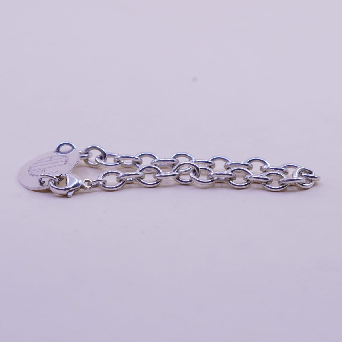 7”, Vintage sterling silver circle chain, 925 bracelet monogram initial “ADJ”