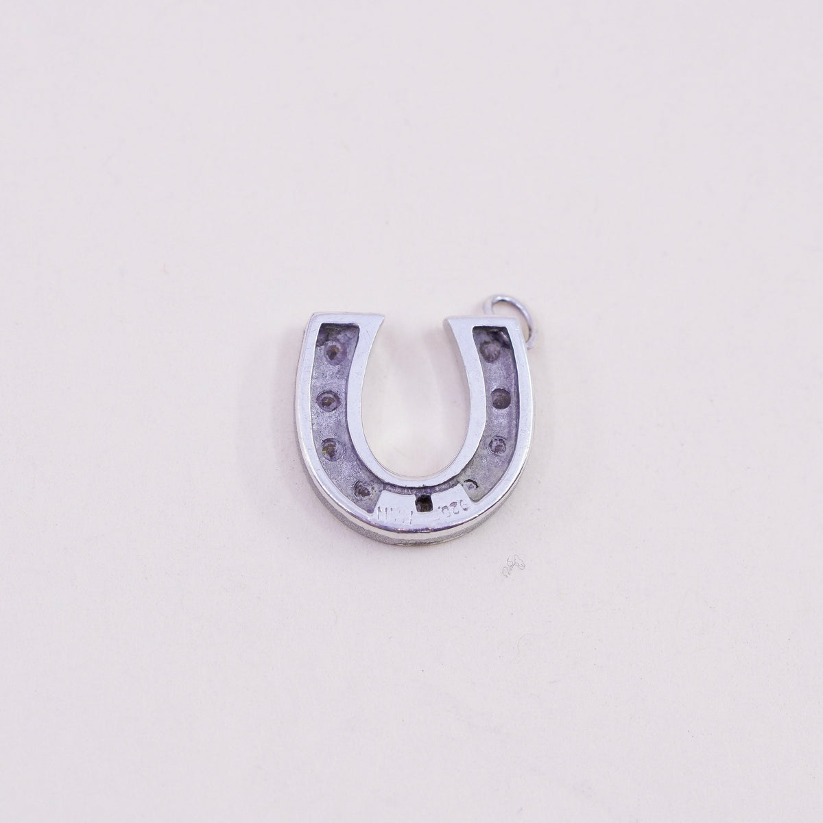 Vintage sterling silver handmade pendant, 925 horseshoe charm with cz