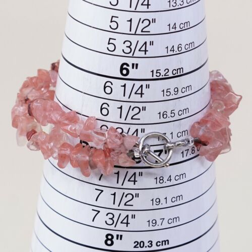 7”, Vtg Antique Silver Tone Handmade Bracelet W/ Pink Quartz Nuggets