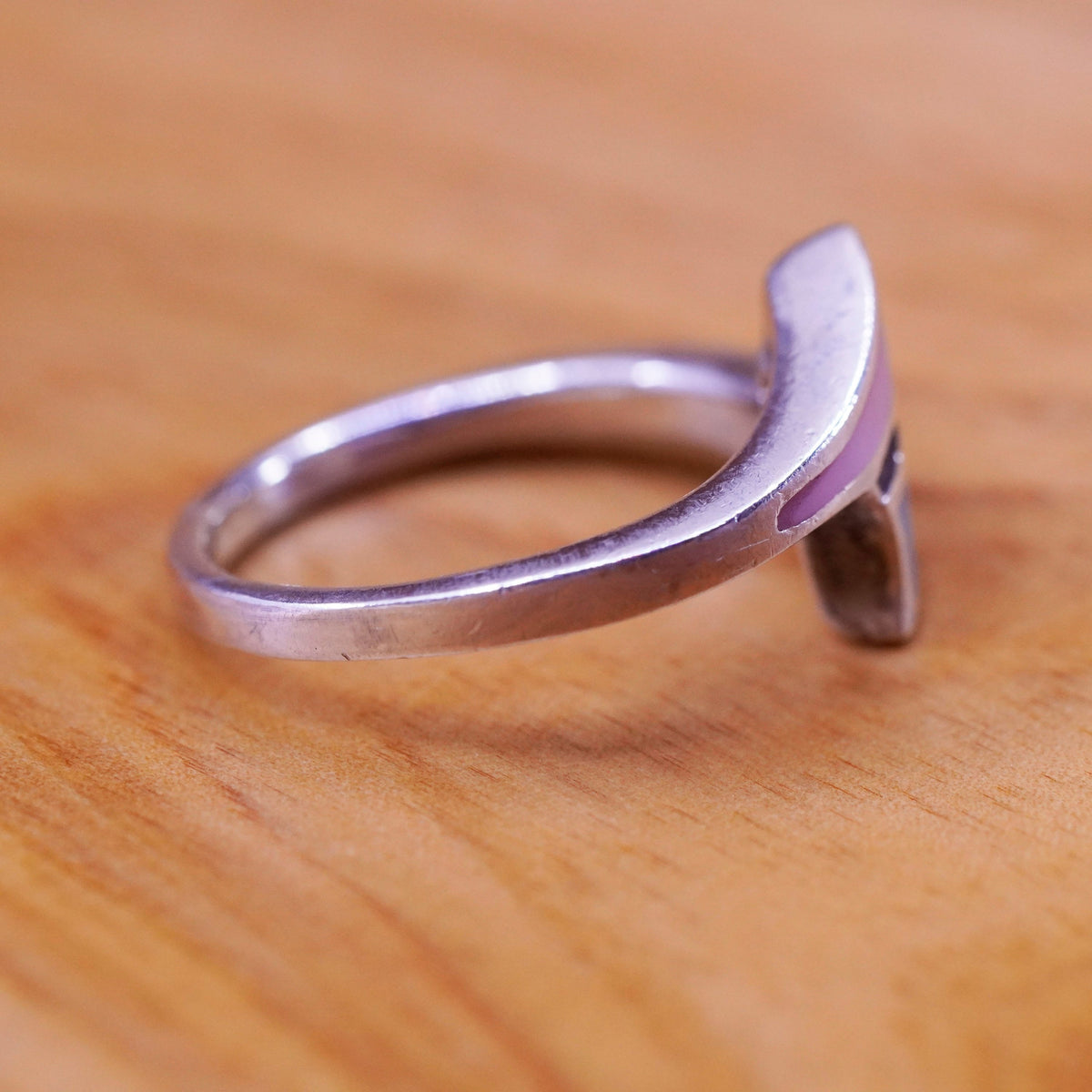 Size 6, Sterling 925 silver handmade ring band with pink blue mother of pearl